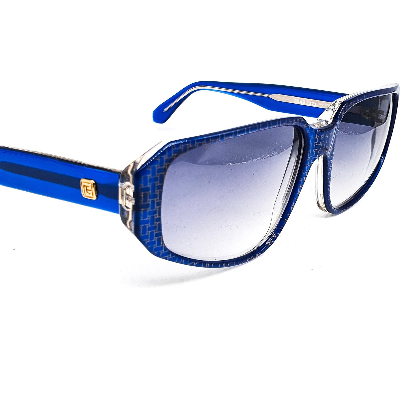Pierre Balmain 1046 occhiali da sole vintage a forma di goccia blu con fronte piatta, NOS anni '80 Made in France