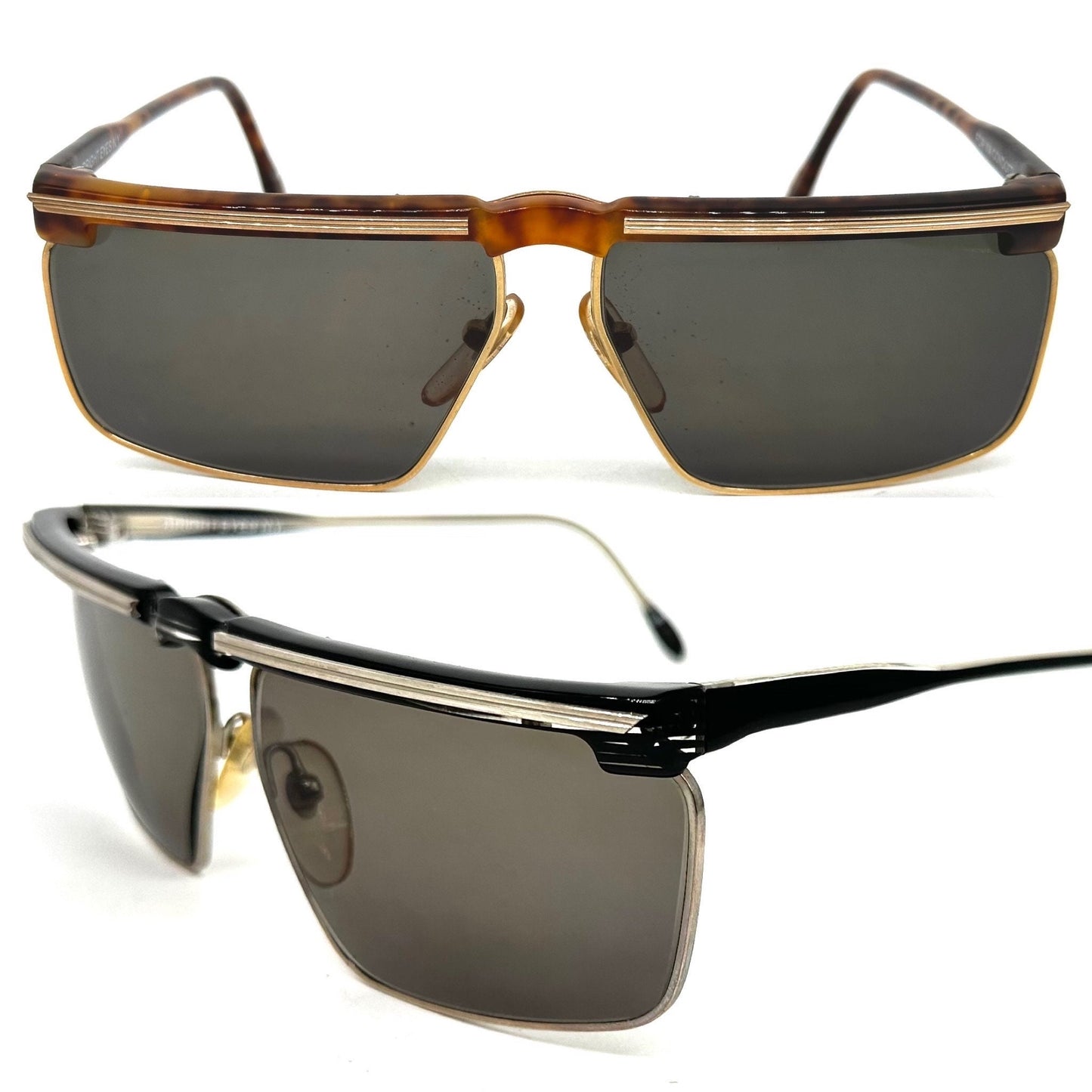 Bright Eyes NY square techie sunglasses w metal rims and acetate structure, NOS 80s; 2 colorways available