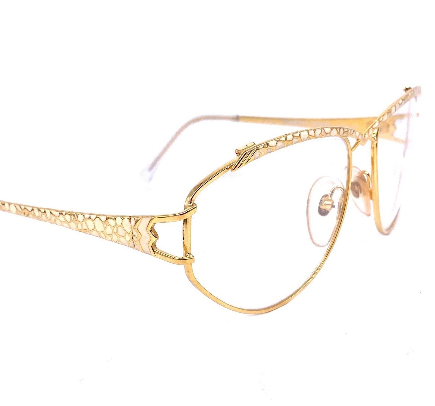 Florence Design oversized golden metal eyeglasses frames w-laqué details in 2 variations, NOS 80s