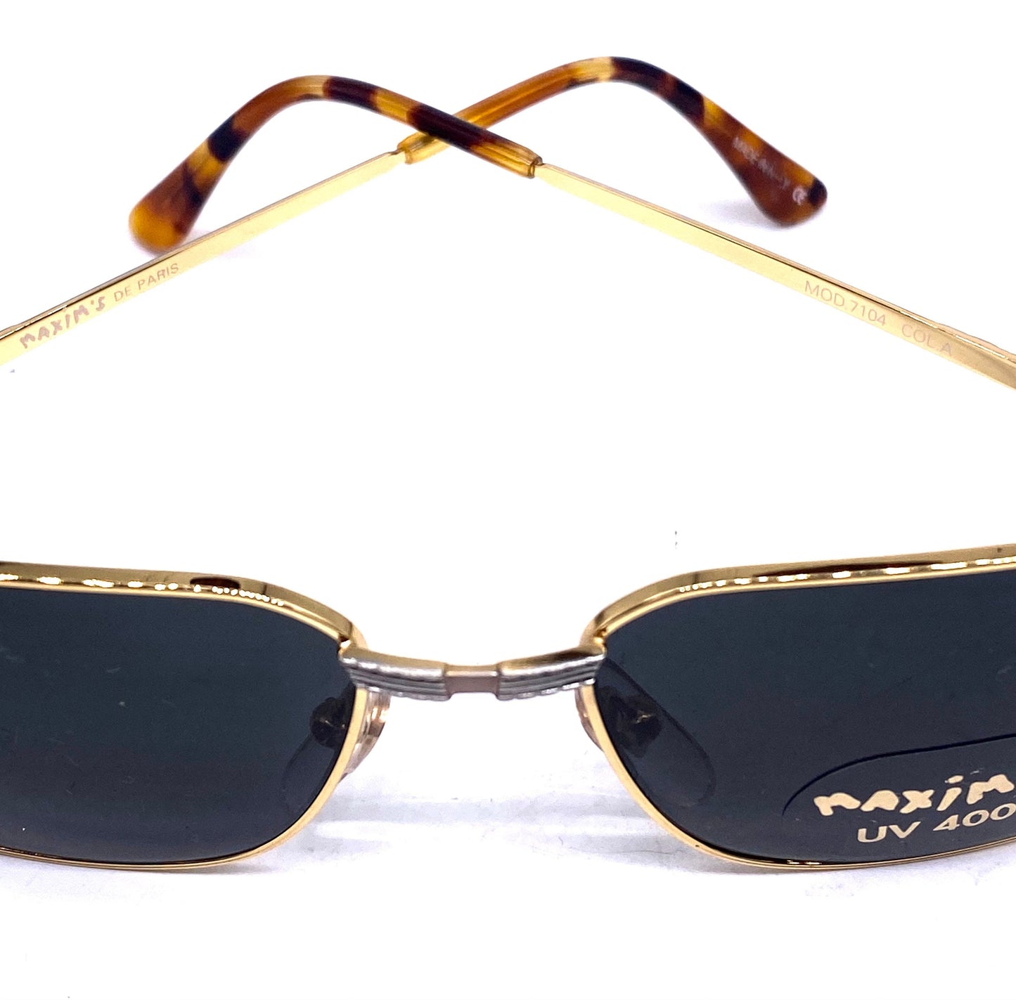 Maxim’s de Paris luxury rectangular metal sunglasses w carved details, in 2 colorways, NOS 90s Italy