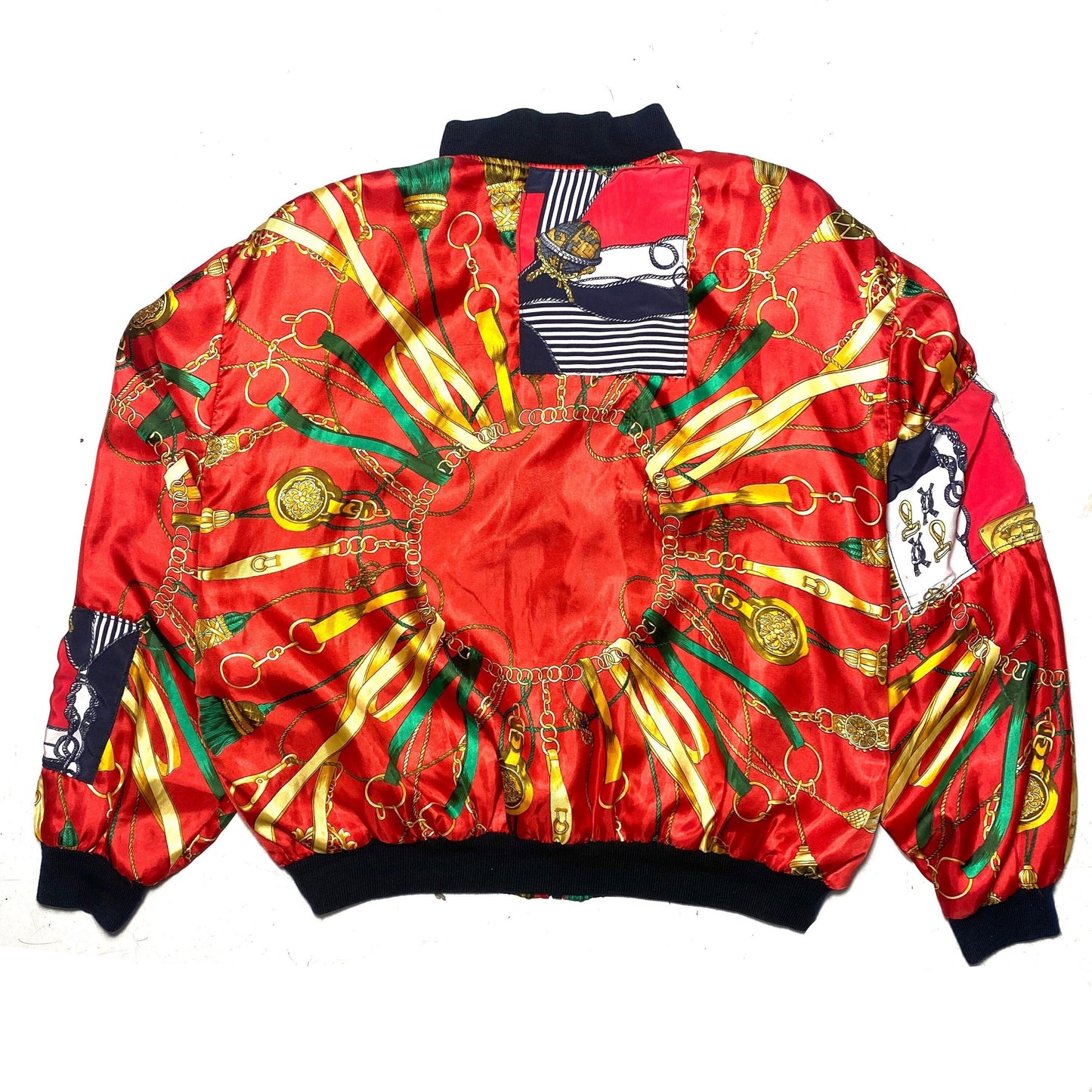 Jaqueline Ferrar red satin Hermes style print bomber jacket, 1980s great condition