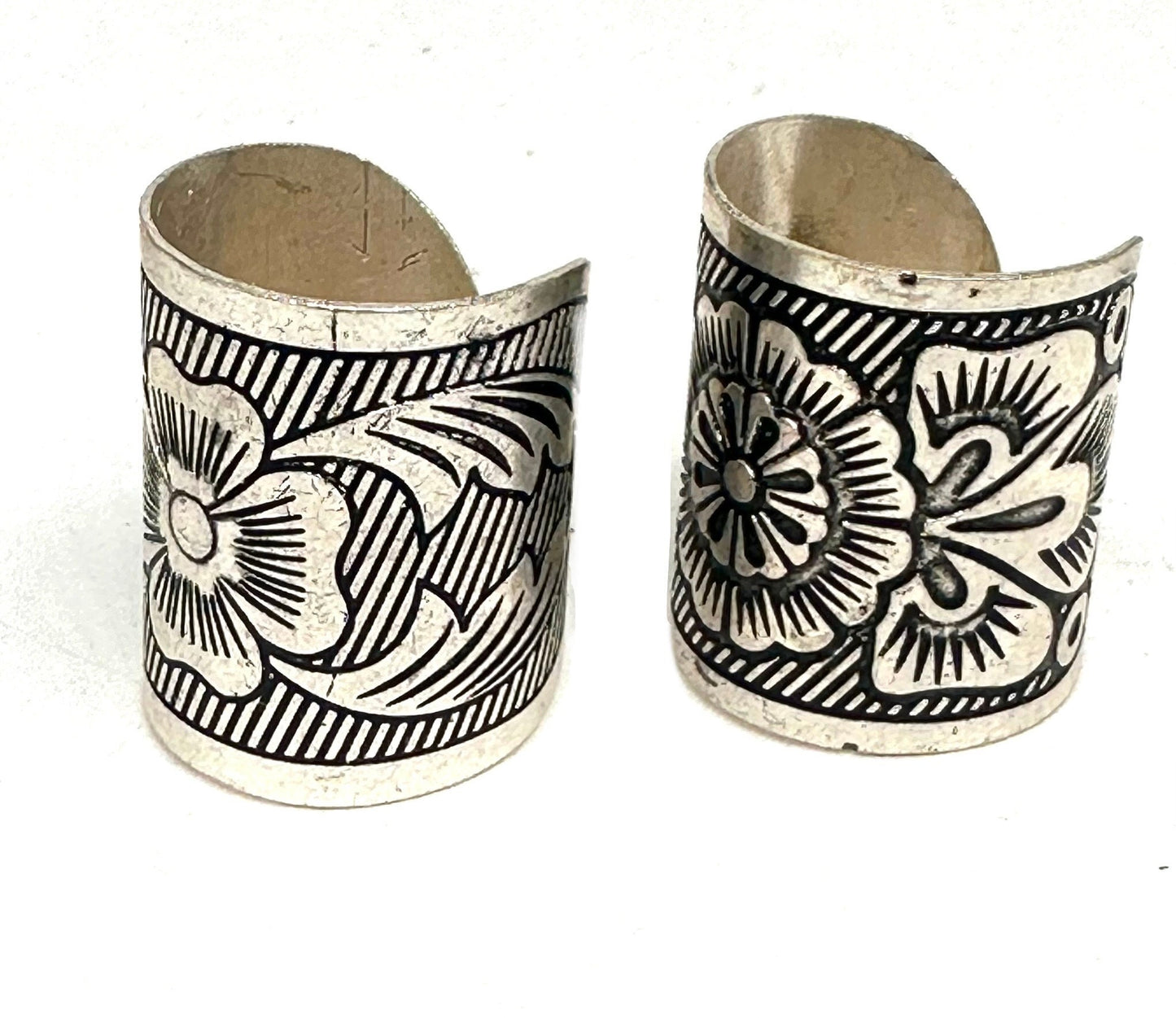 Classic Indian floral carvings zinc alloy big band rings, adjustable 2 PCs set