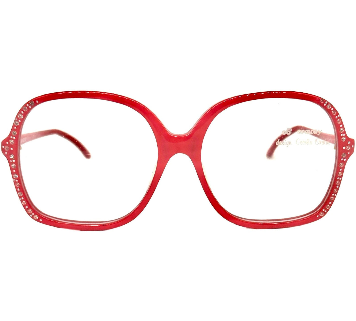 Armony vivid red square oversized frames w rhinestones details, NOS 80s Italy