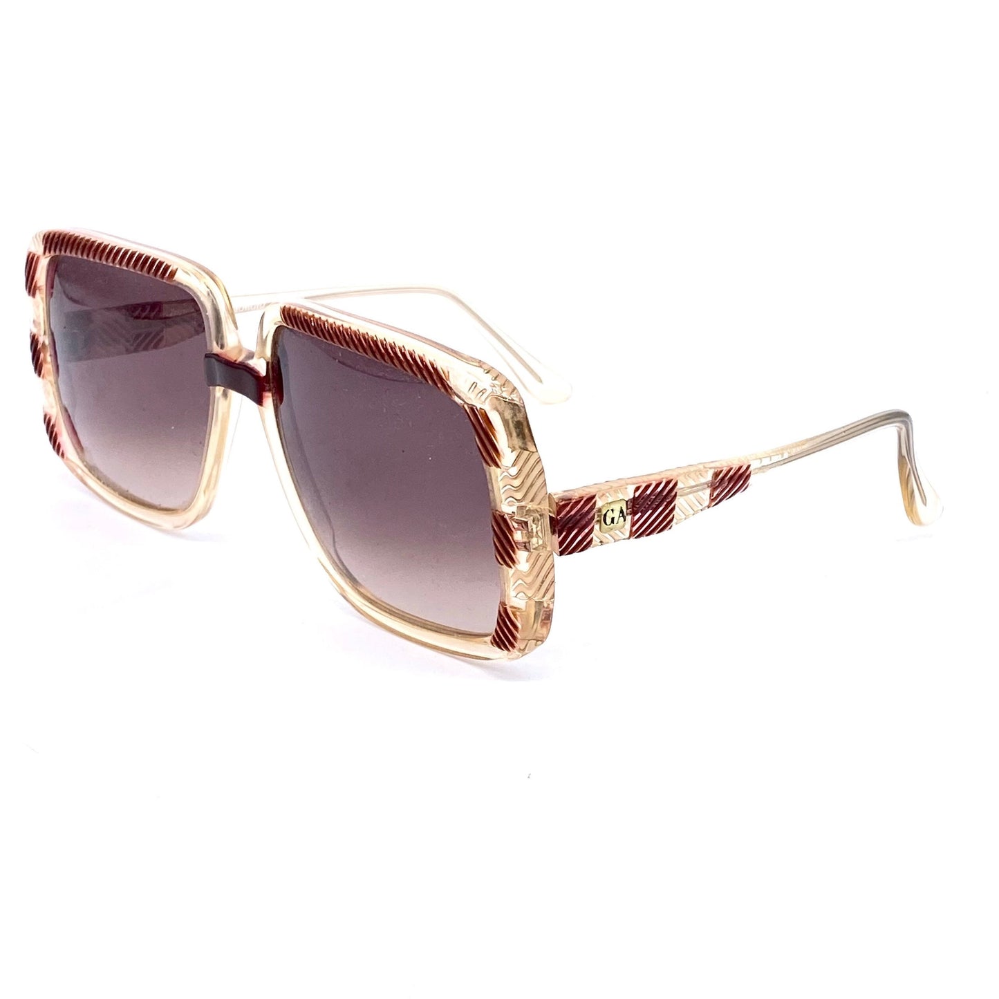 Giorgio Armani 70s rare square oversized sunglasses with carved stripes texture, rare early model