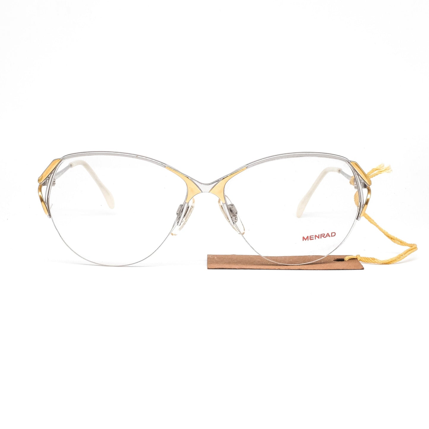 Menrad 390-110 oversized silver/gold metallic eyeglasses frames with cut off hinge design 1980s NOS