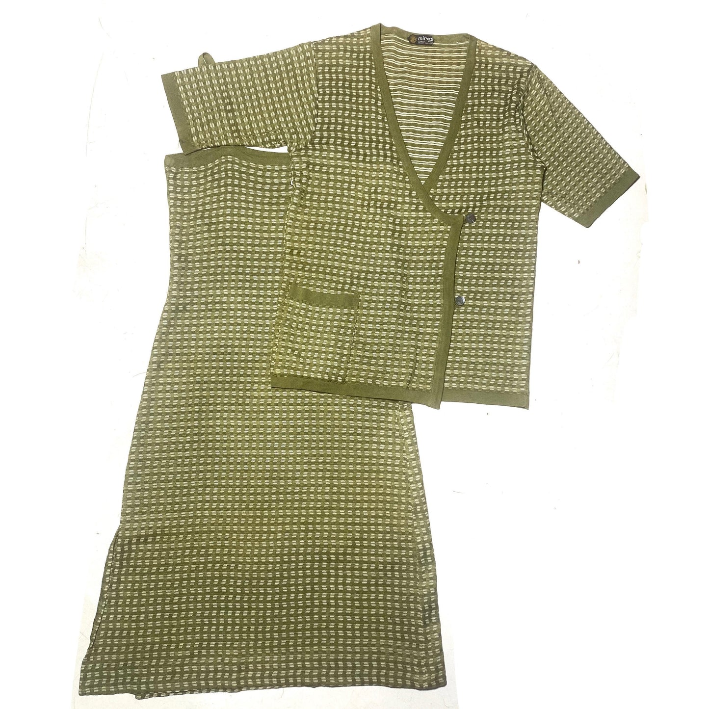 Mirez tricot couture 70s NOS cotton knit dress, 2 pcs set with cardigan, minty and new with tags
