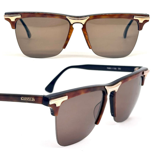Missoni M170/S square sunglasses, brown tortoise with golden metal details, NOS 80s Italy