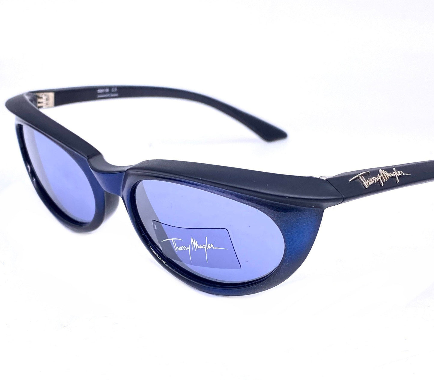 Thierry Mügler dark blue/ black modernist cateye sunglasses, NOS 90s France