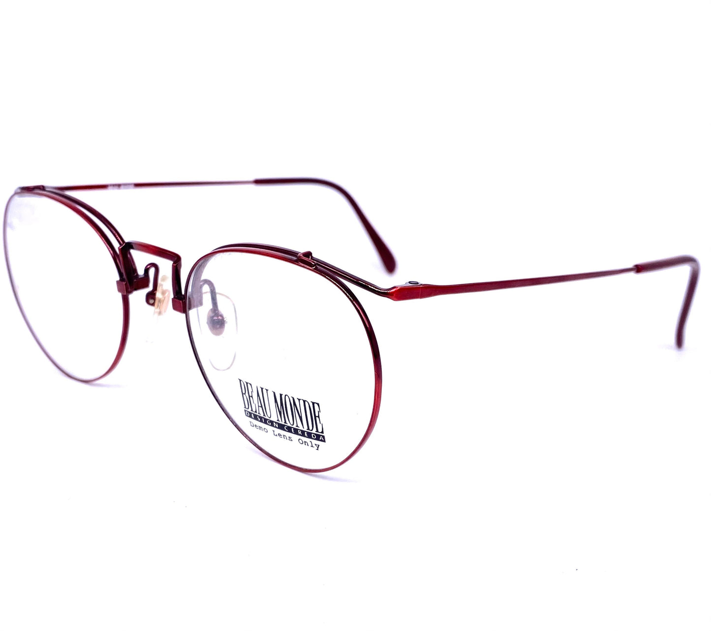 Beau Monde Brentwood round - pantos red metallized eyeglasses frames , NOS 80s
