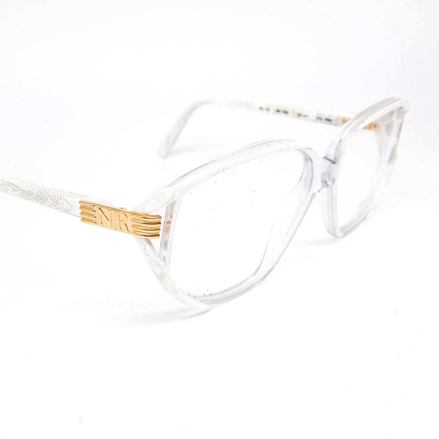 Nina Ricci 2402 vintage butterfly eyeglasses frames in clear acetate w/ gold details, NOS 80s Handmade in France