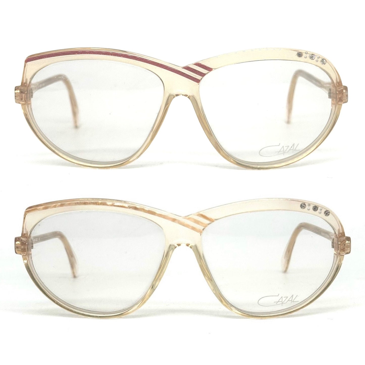 Cazal 162 oval oversized glasses frames w asymmetric stripes ane rhinestones detailing, NOS 80s w Germany.