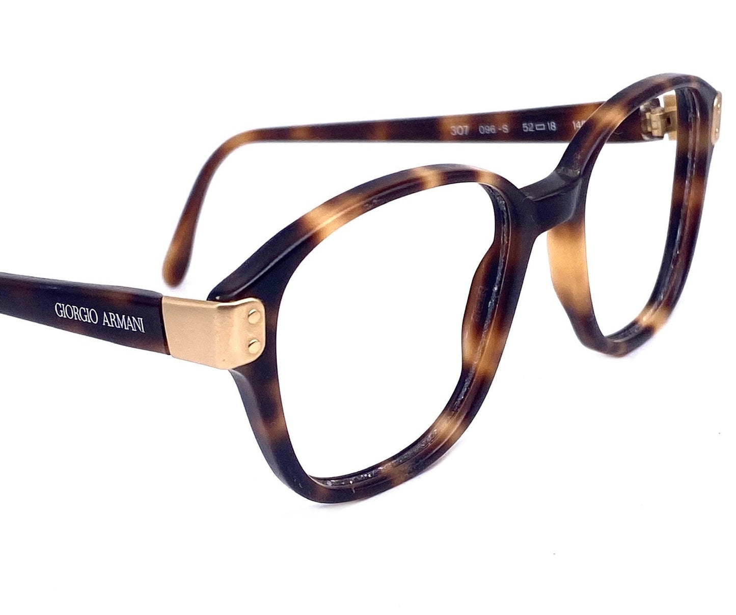 Giorgio Armani 307 tortoise square eyeglasses with matte gold hinges, NOS 80s Italy