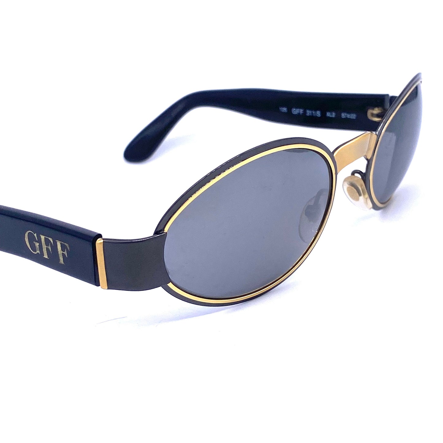 Gianfranco Ferre 311 golden oval wrap sunglasses w cello temples, 3 color combos , NOS 90s Italy