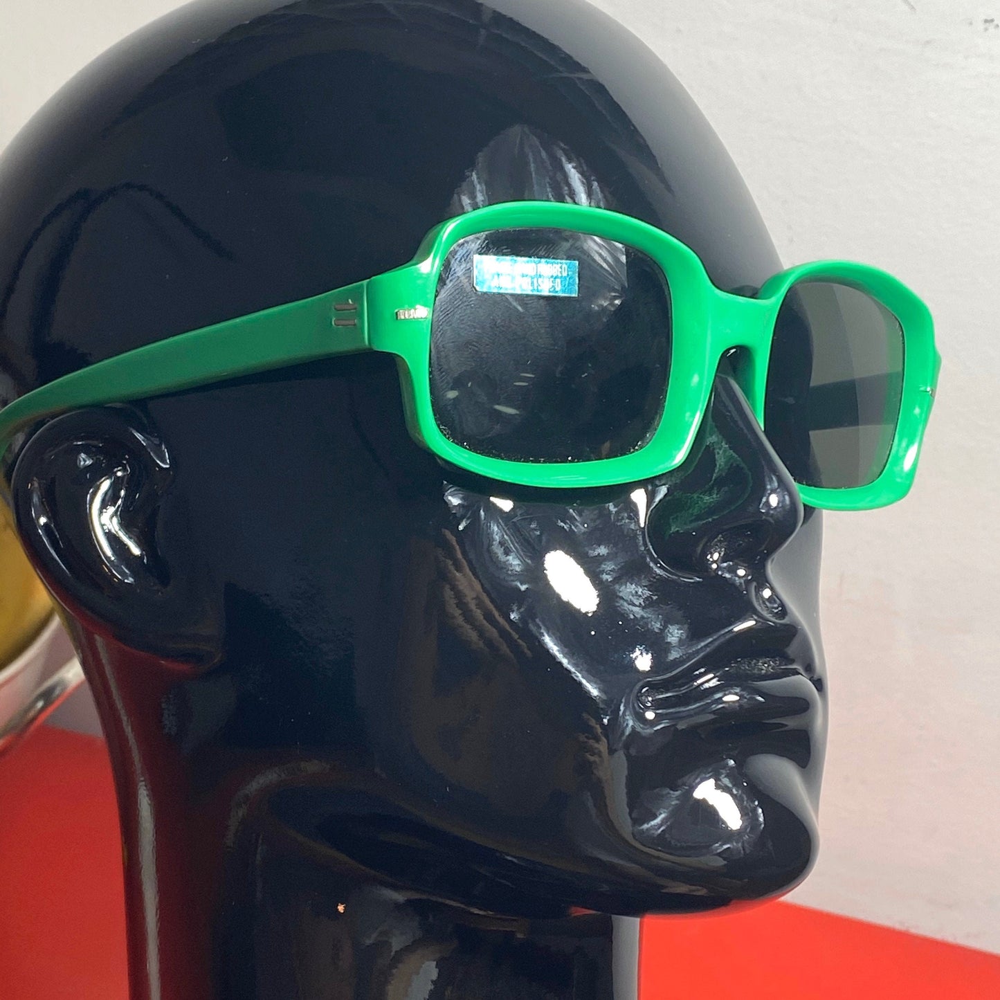 Samco green square sunglasses with grey crystal lenses, 1960s Italy, minty