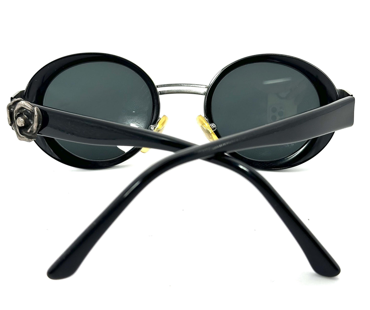 M.Burani 5100 rare black-sober round side shields sunglasses w metal rose detail, NOS 80s Italy