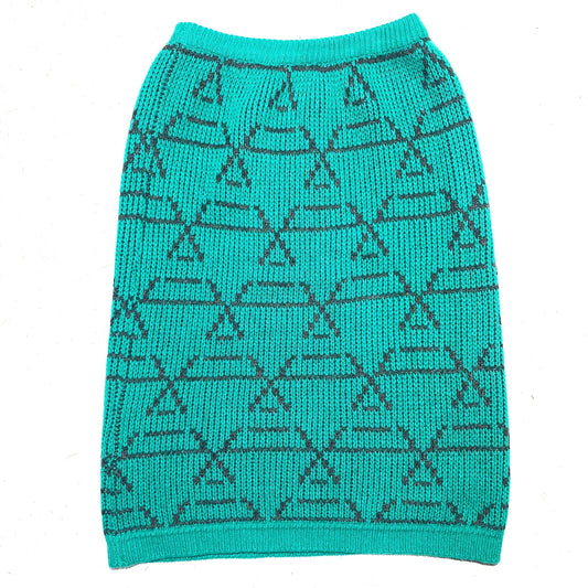 Green-Grey geometrical allover cable knit wool blend skirt made in Italy, 80s mint condition