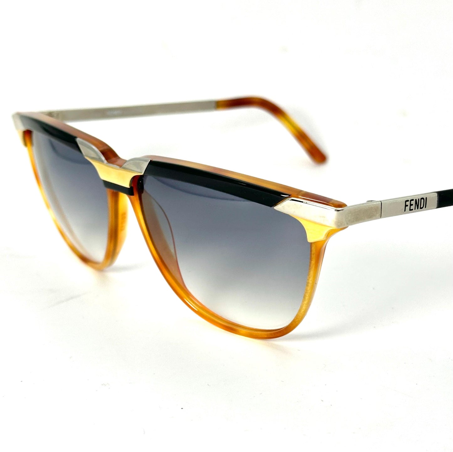 Fendi FS90 cool luxury tortoise- Gold sunglasses hand made in Italy by Lozza, 80s NOs