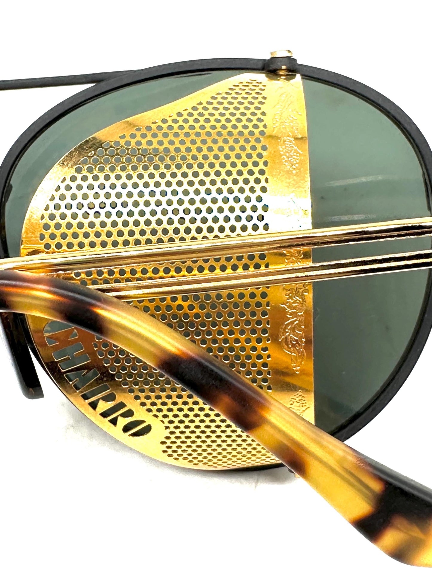 Charro rare round black-gold side shields sunglasses hand made in Italy, 80s NoS