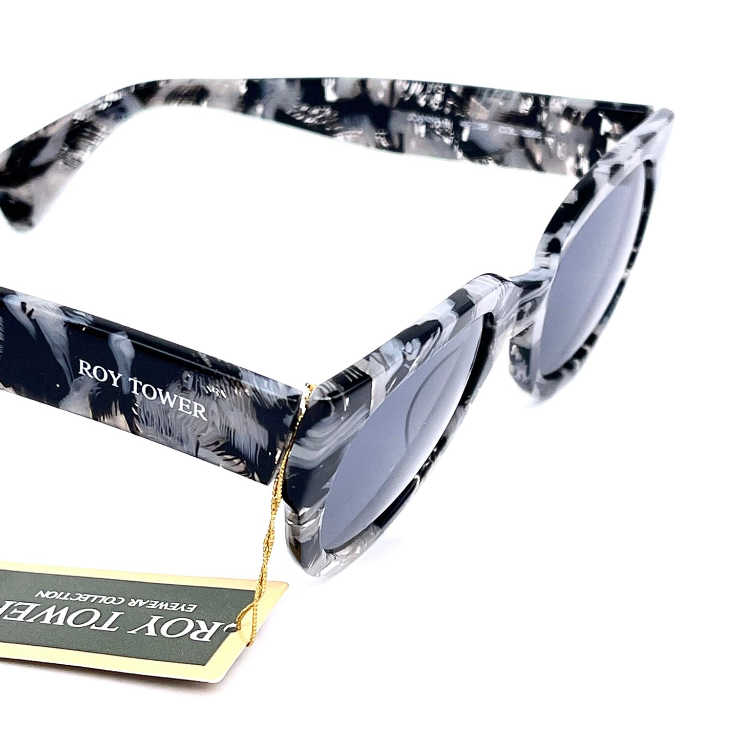 Occhiali da sole cateye Roy Tower J9 grigio-neri maculati Made in Italy, NOS anni '80