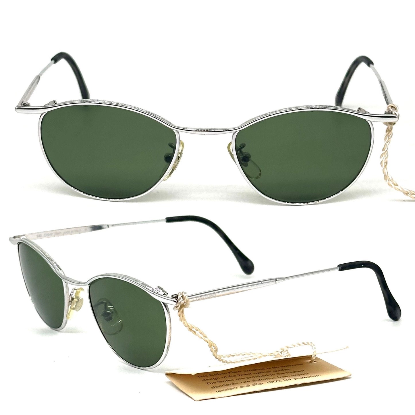 Calvin Klein 222S retro metal cateye sunglasses w crystal tempered lenses, NoS 90s