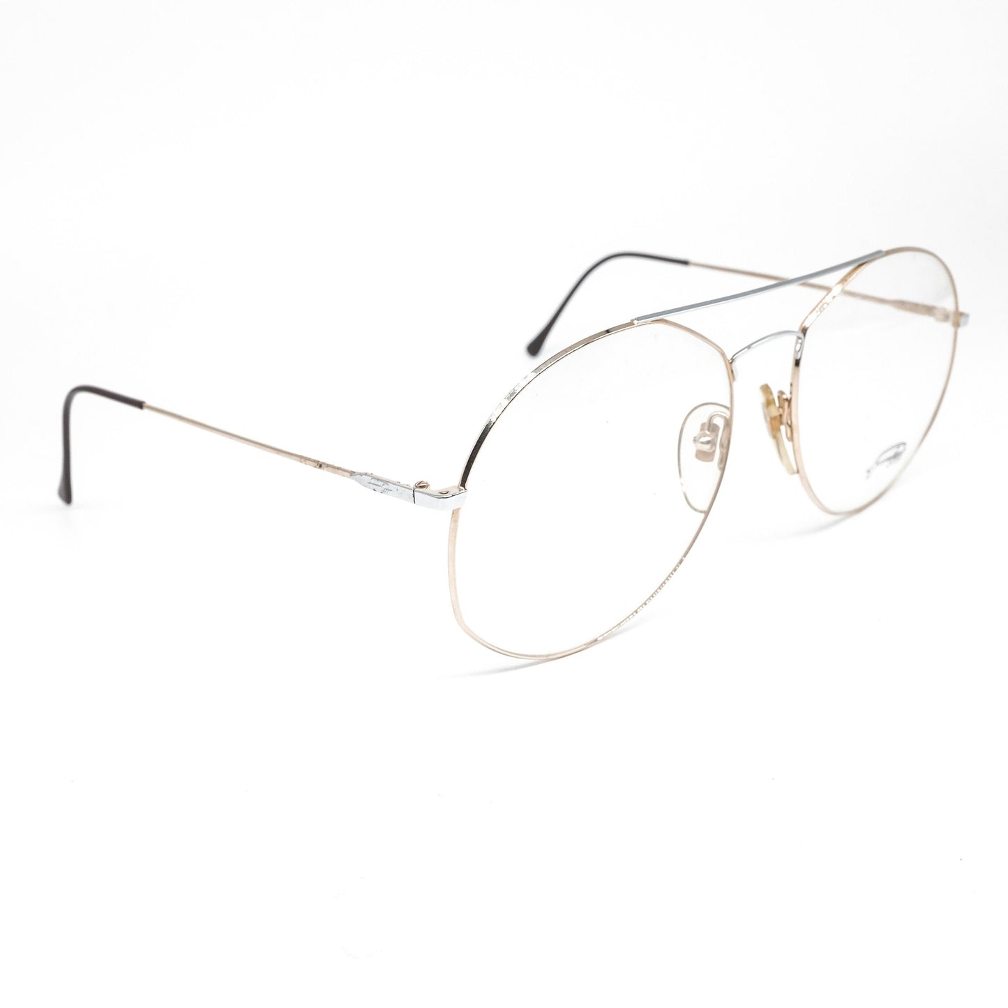 Flair gold-silver round aviator style eyeglasses  ultra-light titanium frame, 80s NOS