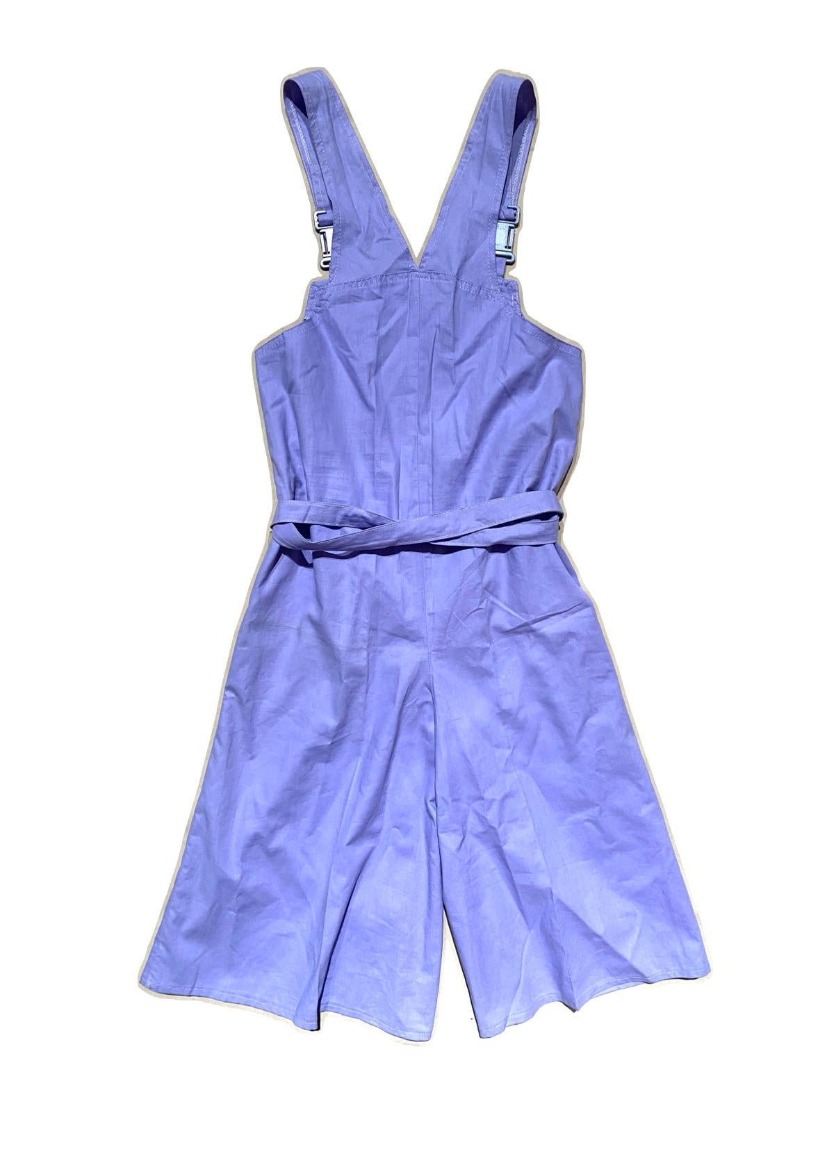 Vagabond NOS 80s lilac cotton summer dungaree w shorts- utility clasp straps, sz 12, S-M