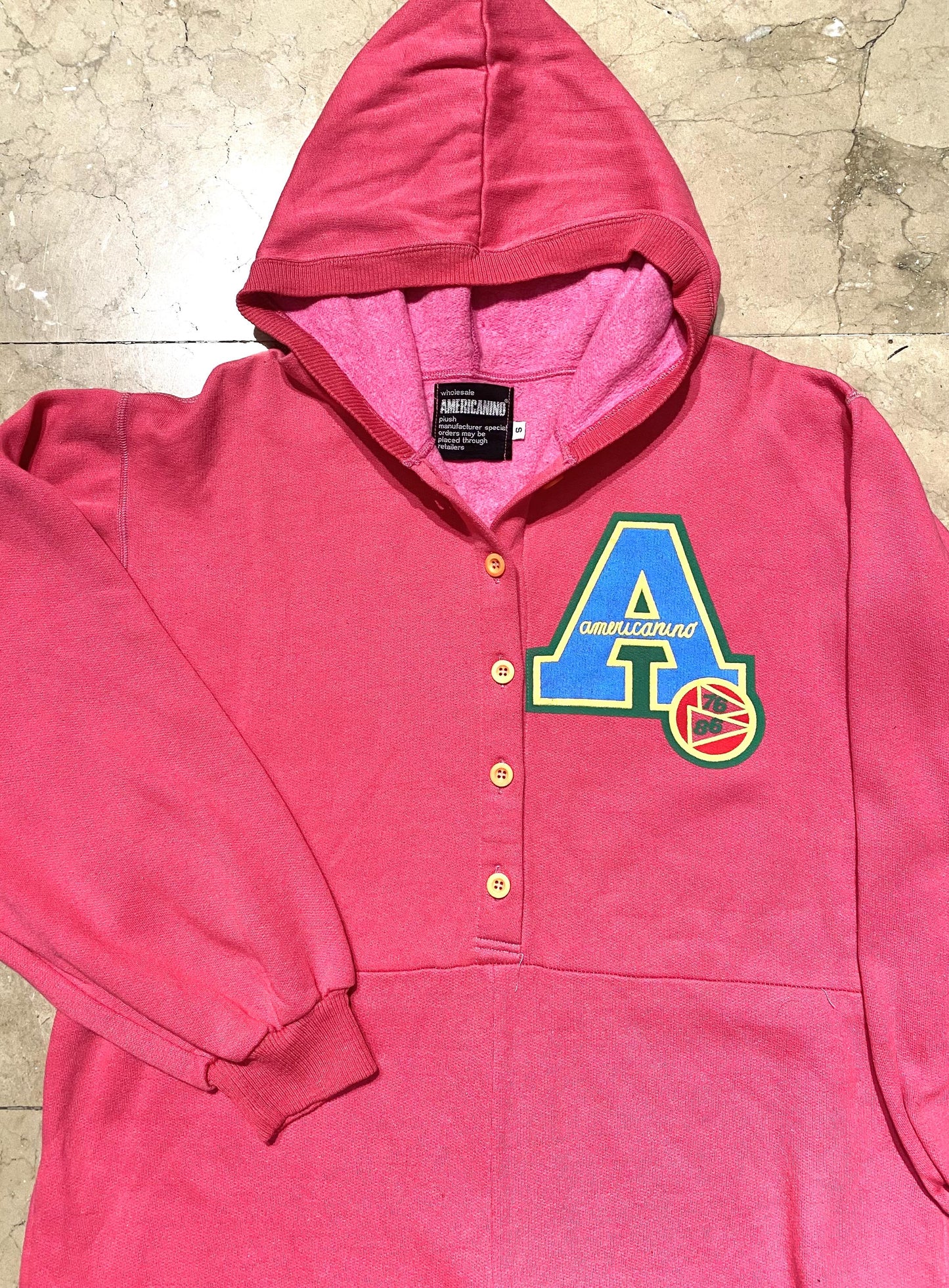 Americanino -Avirex hooded pink overall jumpsuit pijama sweatshirt cotton, cool prints, 80s NOS sz S Man