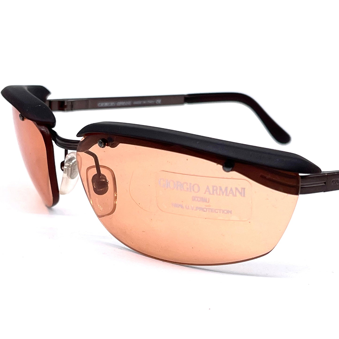 Giorgio Armani 1509 rimless modernist sunglasses orange lenses, NOS 90s