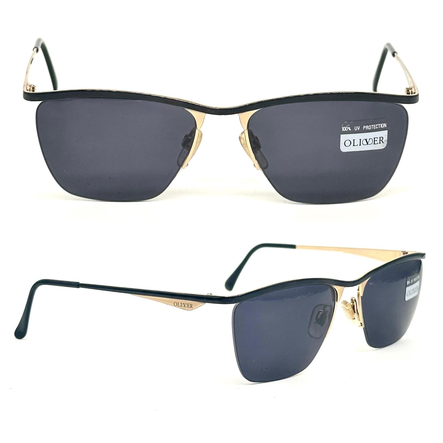 Oliver by Valentino Garavani 1816 vintage gold with black enamelled brow line and temples sunglasses NOS 80s
