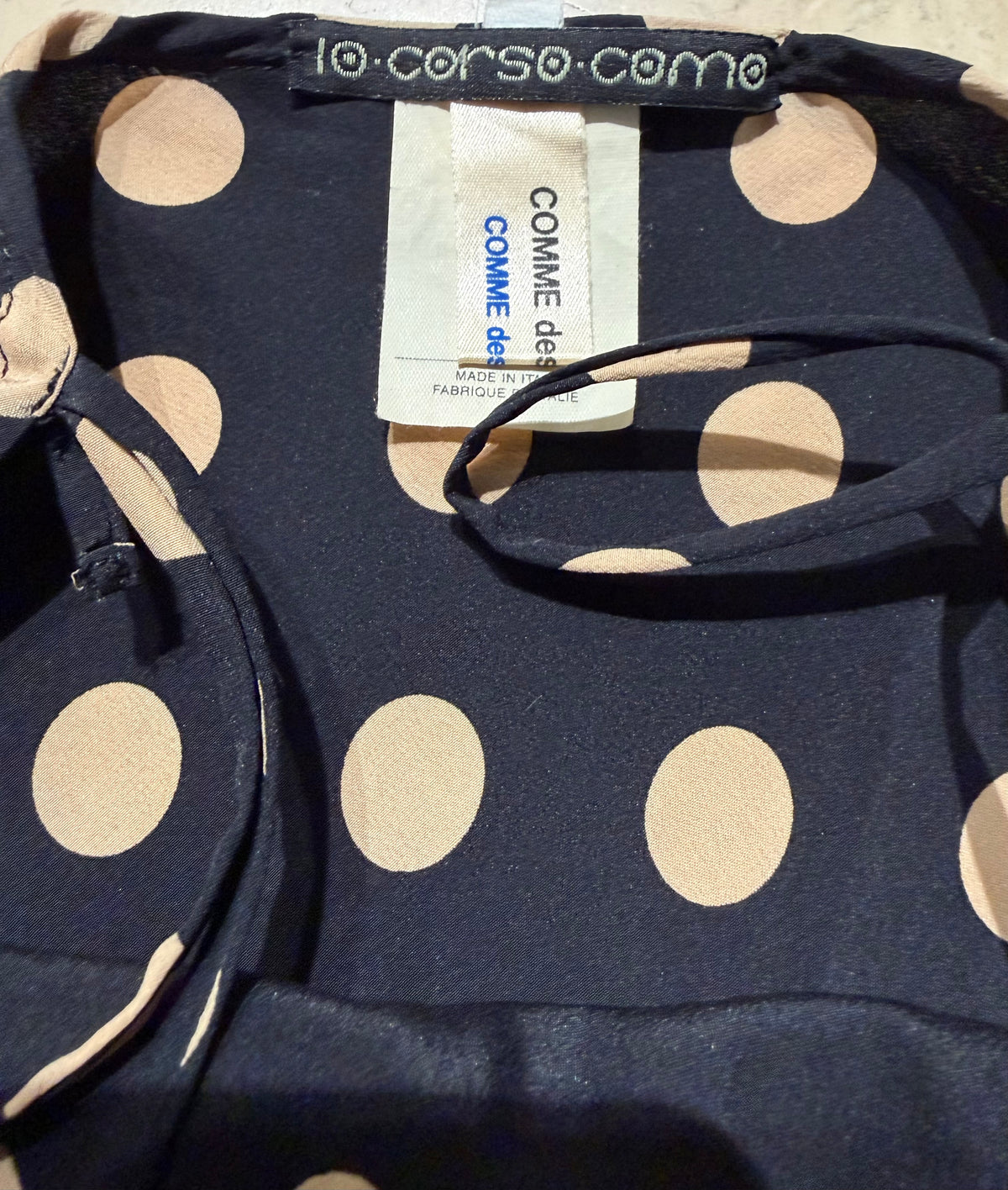 Comme Des Garçons black silk polka dot long dress, classy minimalist design, sz M, Mint
