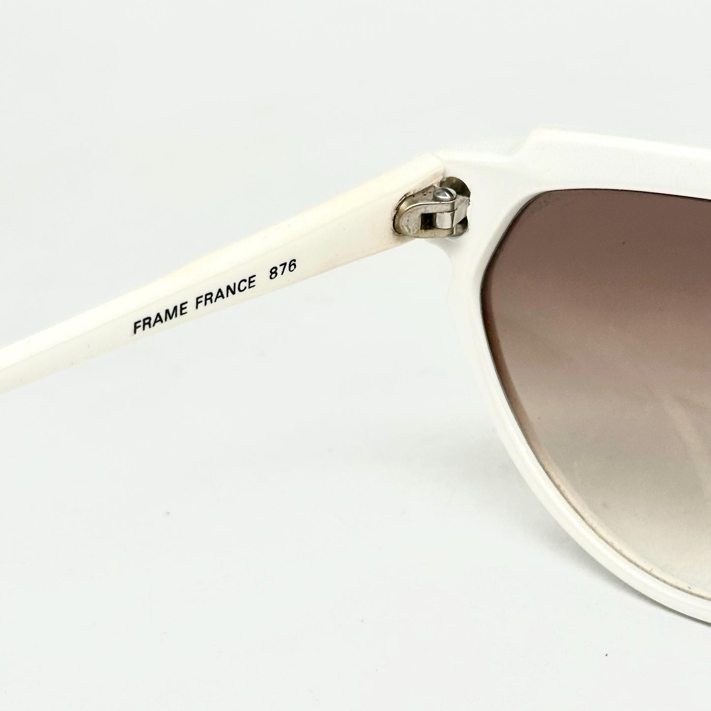 Jean-Louis Scherrer Paris frame 876 white acetate with fluid animalier marbled parts and golden JLS logo detail 90s NOS France