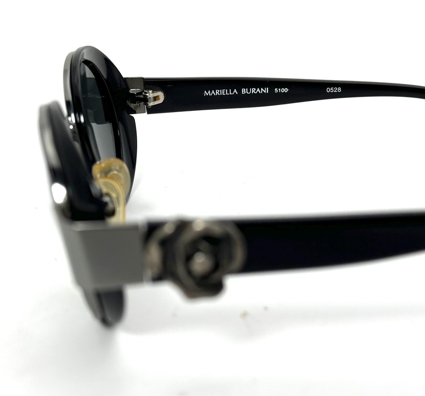 M.Burani 5100 rare black-sober round side shields sunglasses w metal rose detail, NOS 80s Italy