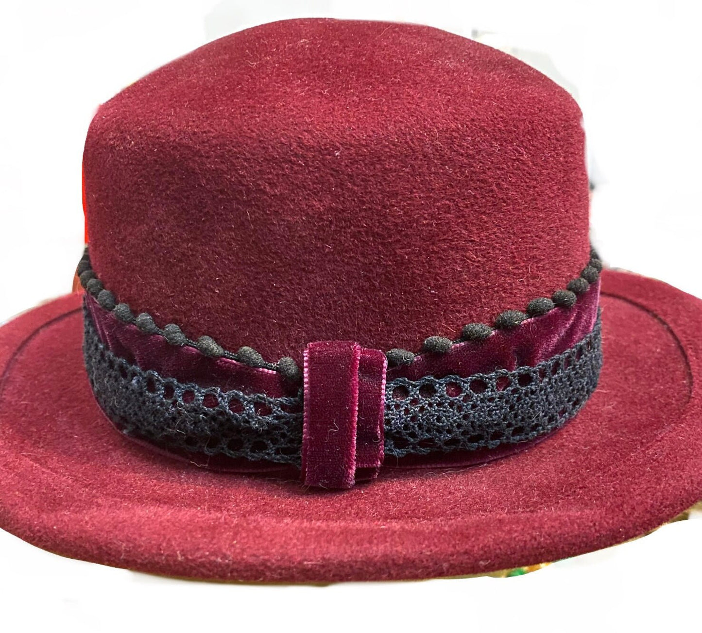 Pedrotti vtg 60s ladies burgundy rabbit hair felt hat, NOS