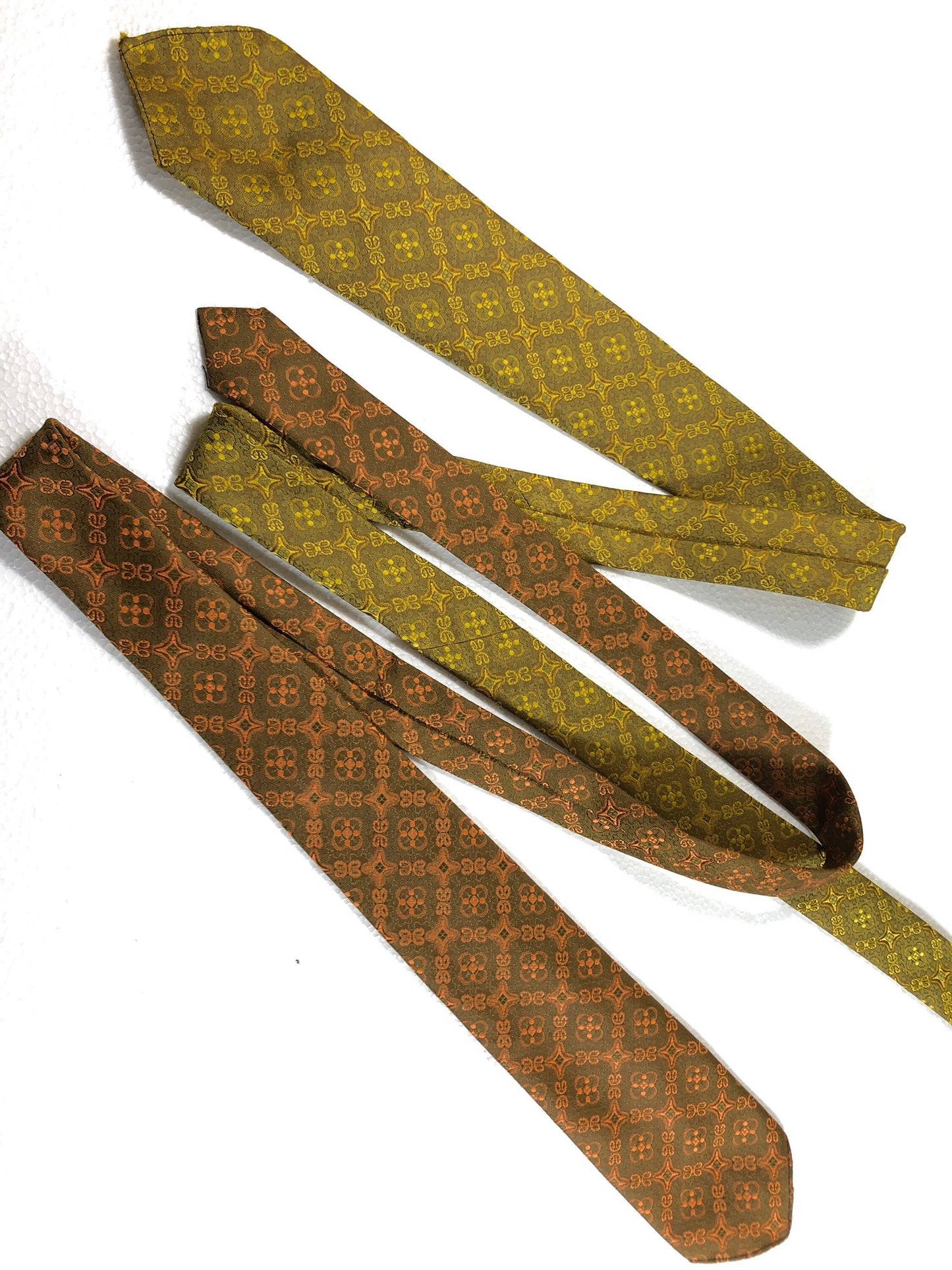 1970s NOS slim mod / psychedelic prints silk jacquard  ties, 2 colorways available