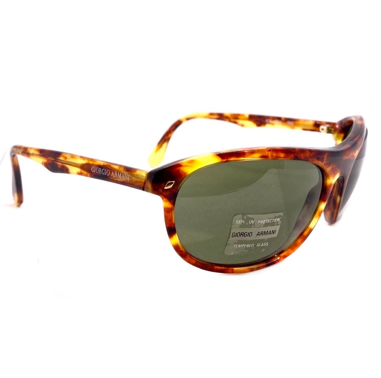 Emporio Armani 811 tortoise wrap sunglasses w tempered crystal lenses, NoS 80s Italy