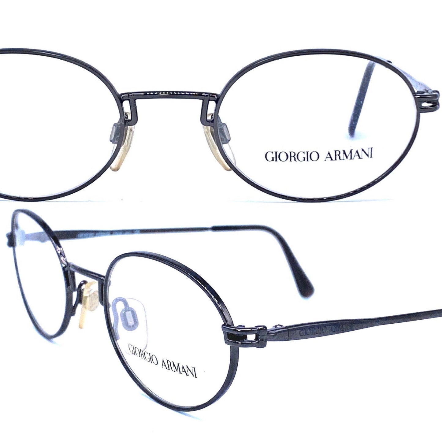 Giorgio Armani minimalist oval black/titanium frames, NOS 80s Italy