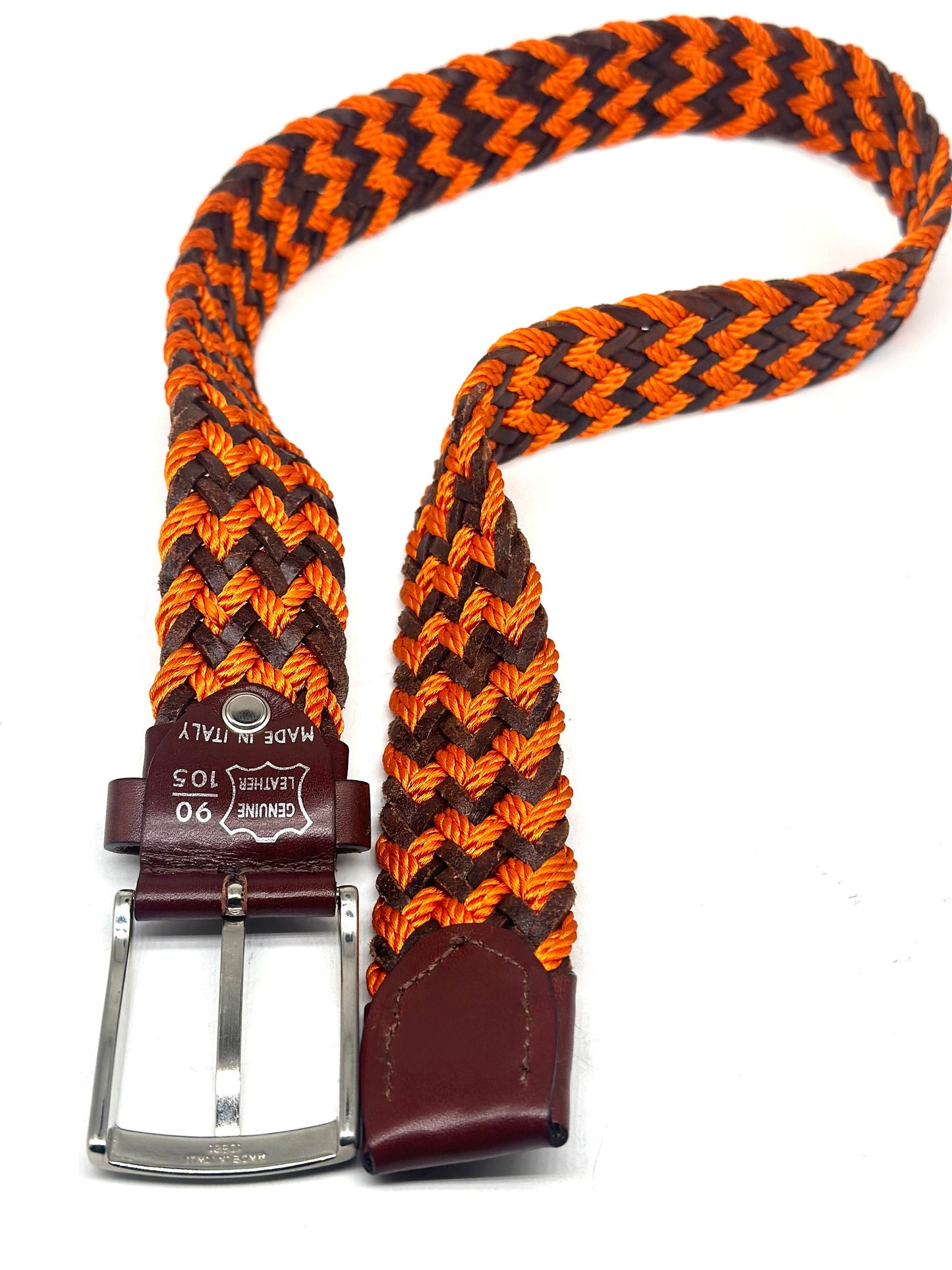 1990s Navajo beige cured leather belt with black/brown string embroidery allover sz 85