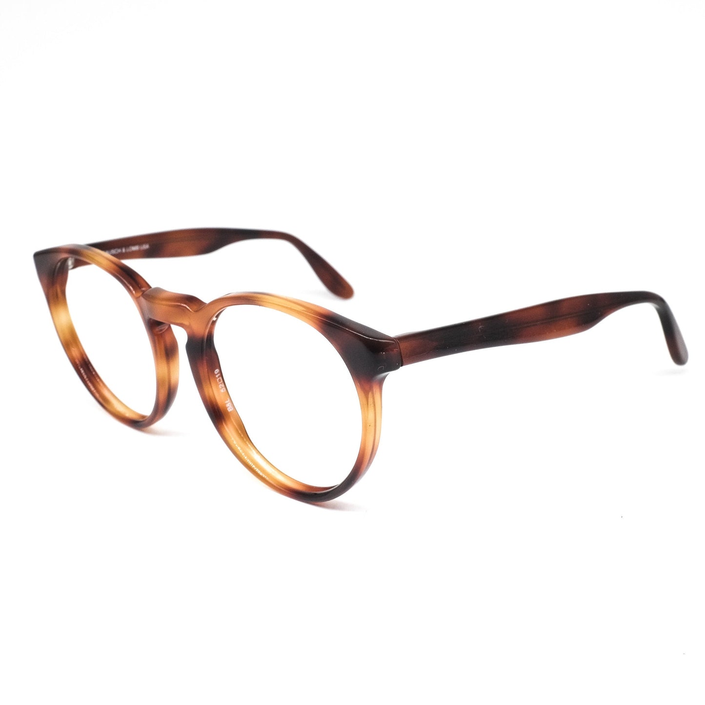 Bausch and Lomb B&L vintage brown tortoise acetate round pantos style eyeglasses frames with keyhole bridge, 1980s NOS USA