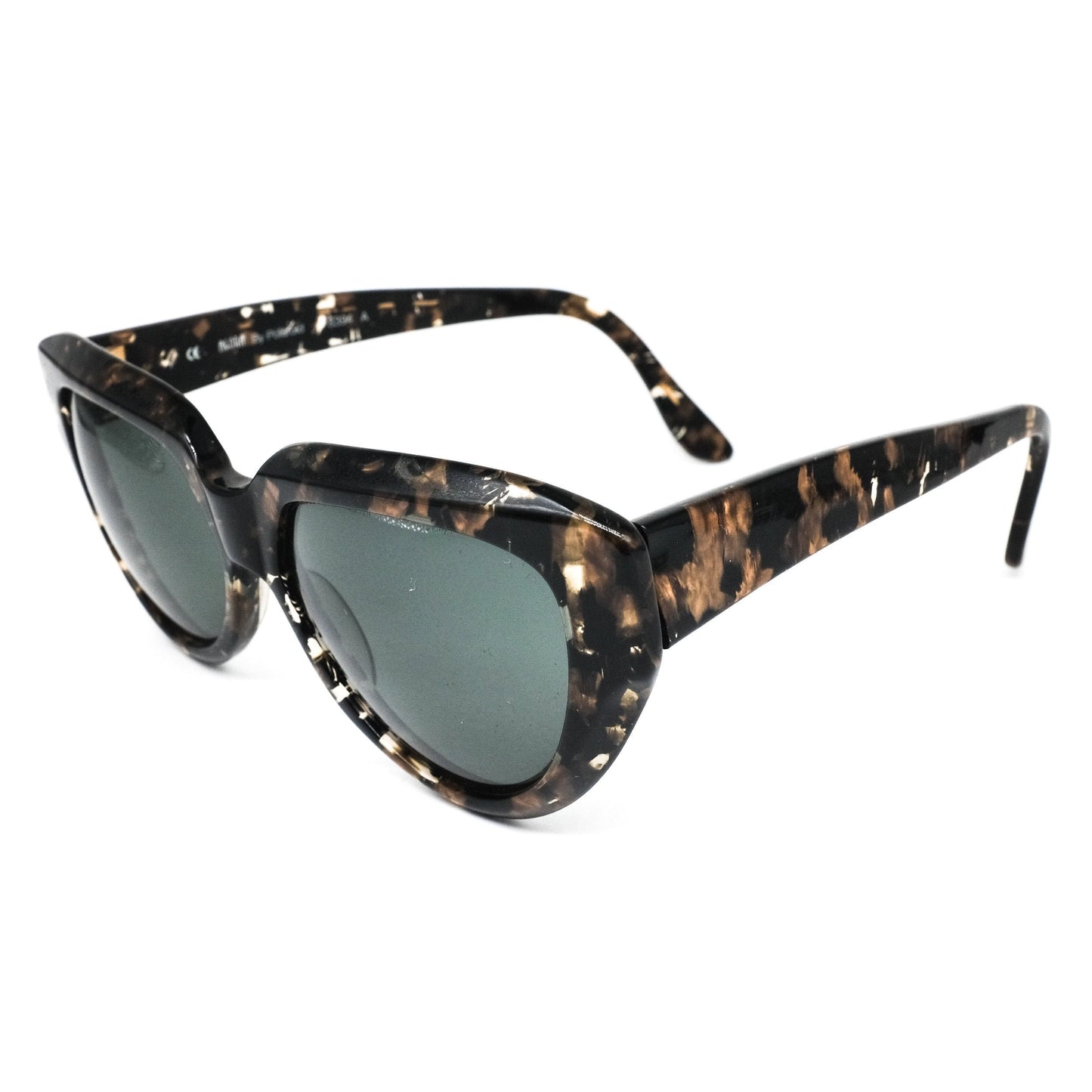 Agora by Polaroid 8394 vintage black brown tortoise acetate cat eye sunglasses with black lenses, 1990s NOS. Framed in Italy