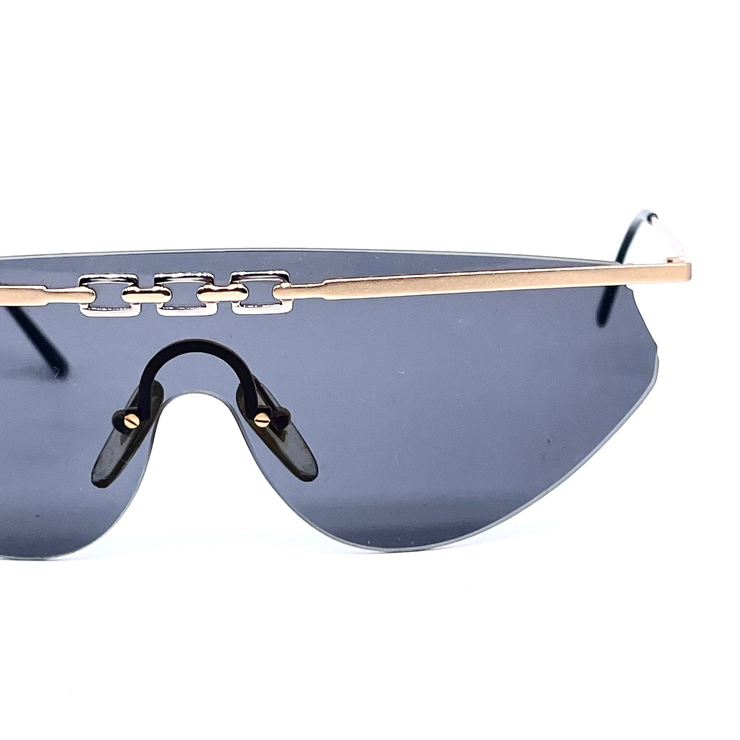 Galitzine gold/silver shield sunglasses w super hip chain browline detail NOS 80s Italy