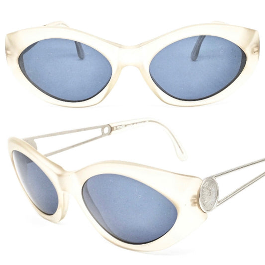 Fendi 302 clear - silver cateye sunglasses w safety pin & Roman coin temples design, NOS Italy 80s