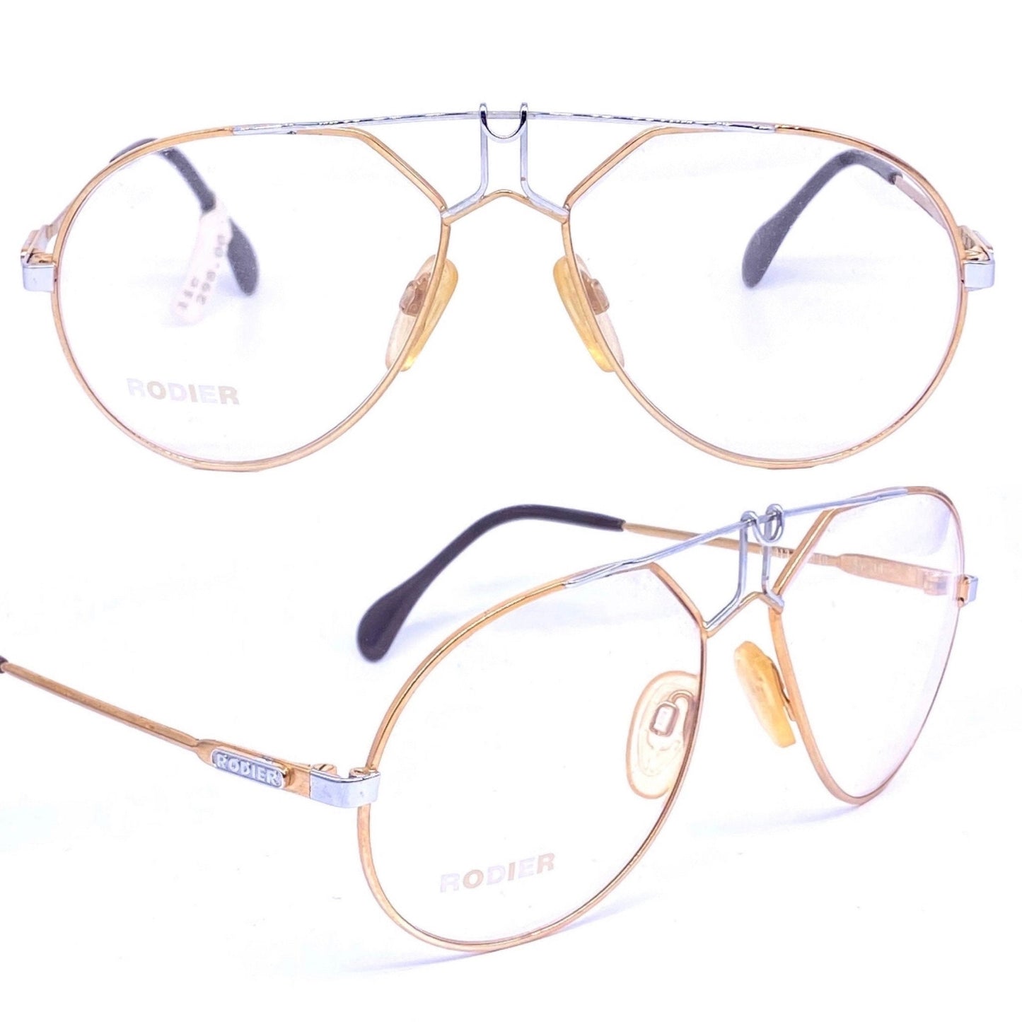 Rodier 125 golden aviator eyeglasses with silver details, NOS 80s, W-Germany