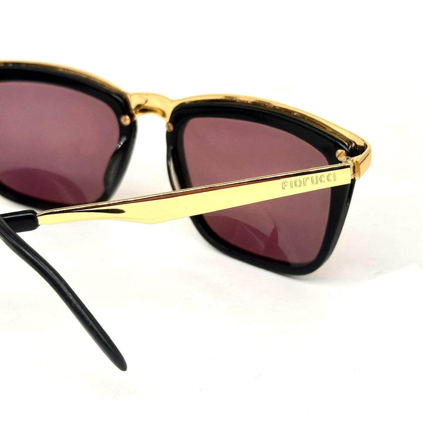 Fiorucci sun master 5 black sunglasses with gold band detail with engraved logo Made in Italy 1980s NOS