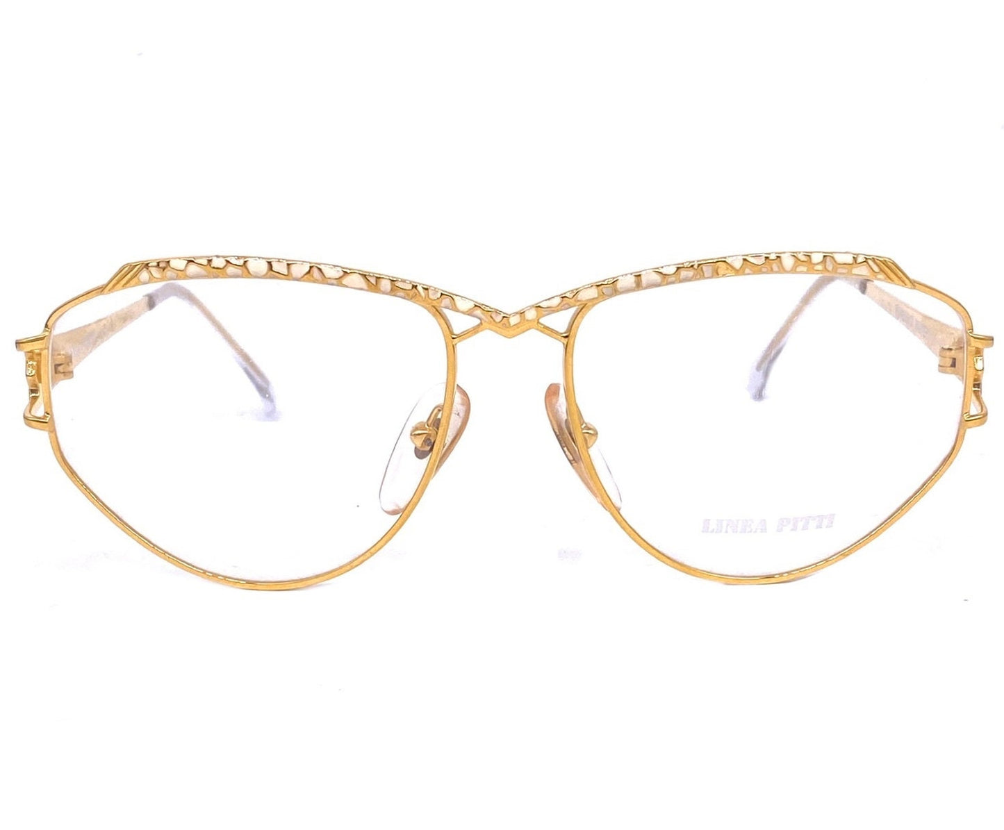Florence Design oversized golden metal eyeglasses frames w-laqué details in 2 variations, NOS 80s