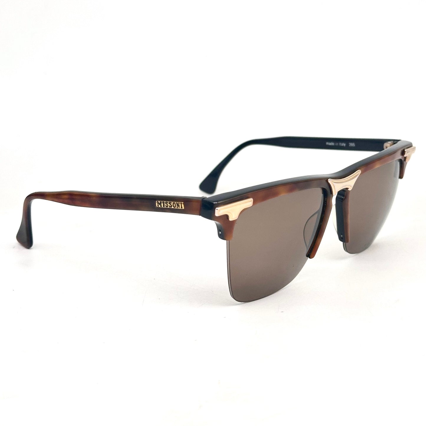 Missoni M170/S square sunglasses, brown tortoise with golden metal details, NOS 80s Italy