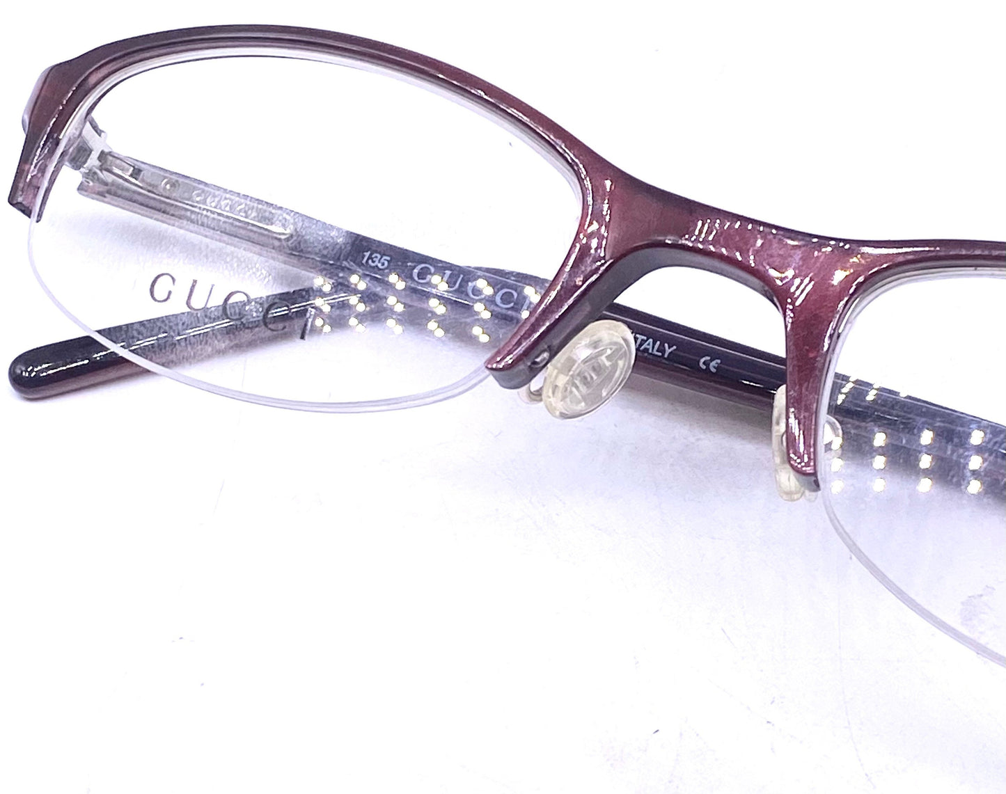 Gucci GG1406 minimalist oval wine color half rimmed glasses frames, NOS 90s Italy
