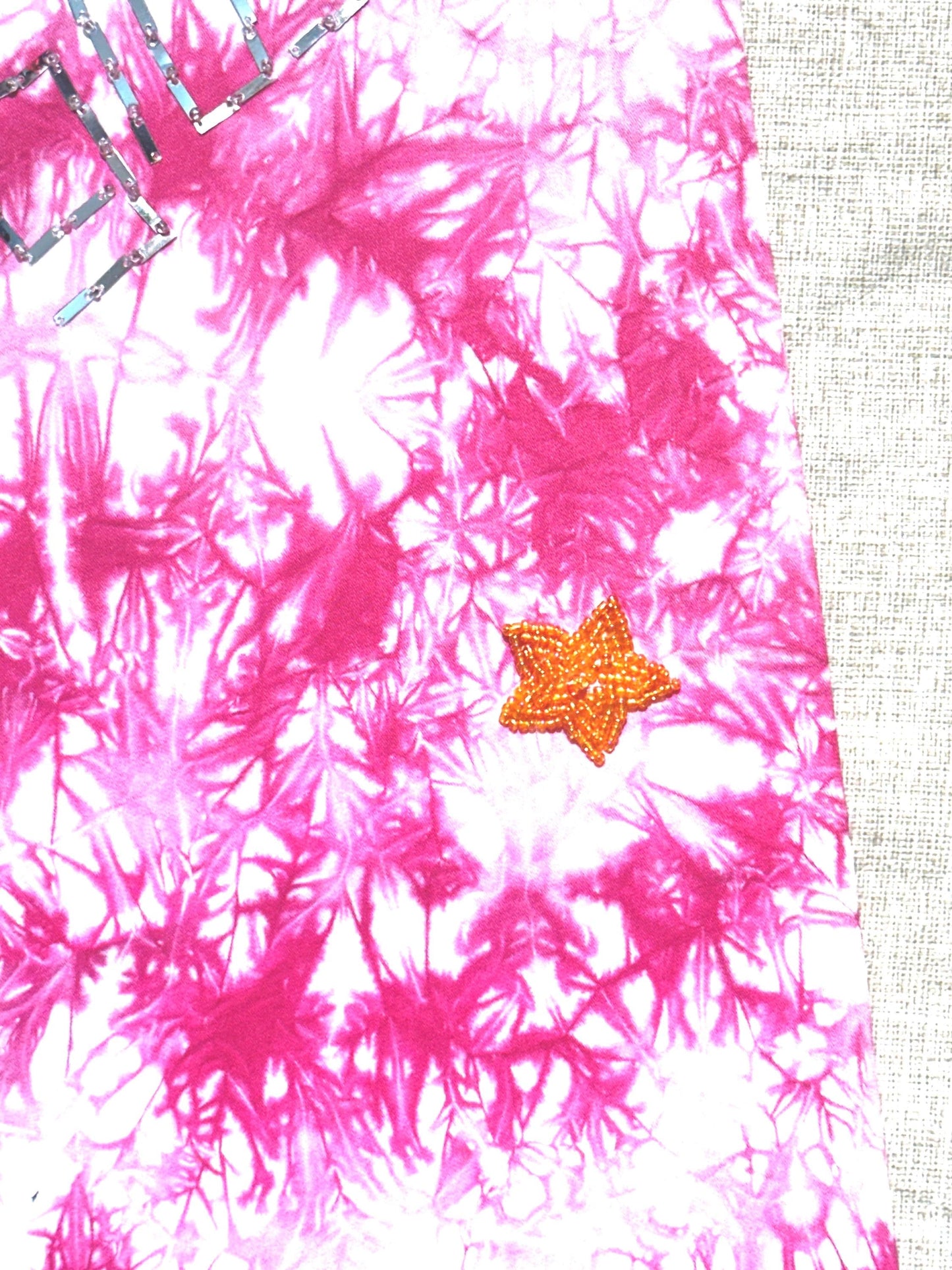 Giusi Slaviero vintage tie dye flare pink bootcut pant with bead embroidery shells, stars and aquatic animals size 42 NWT