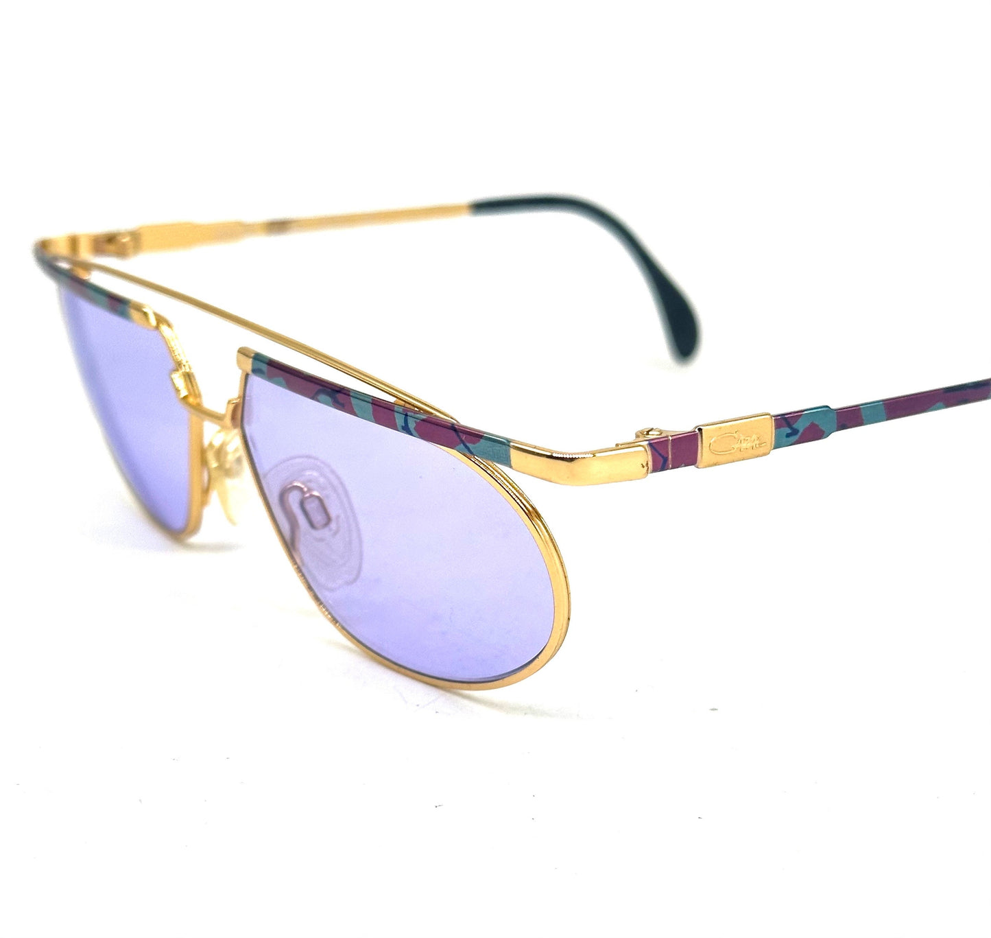 Cazal 254 avant-garde golden dbl bridge sunglssses with colorful enameled details, NoS 80s W Germany