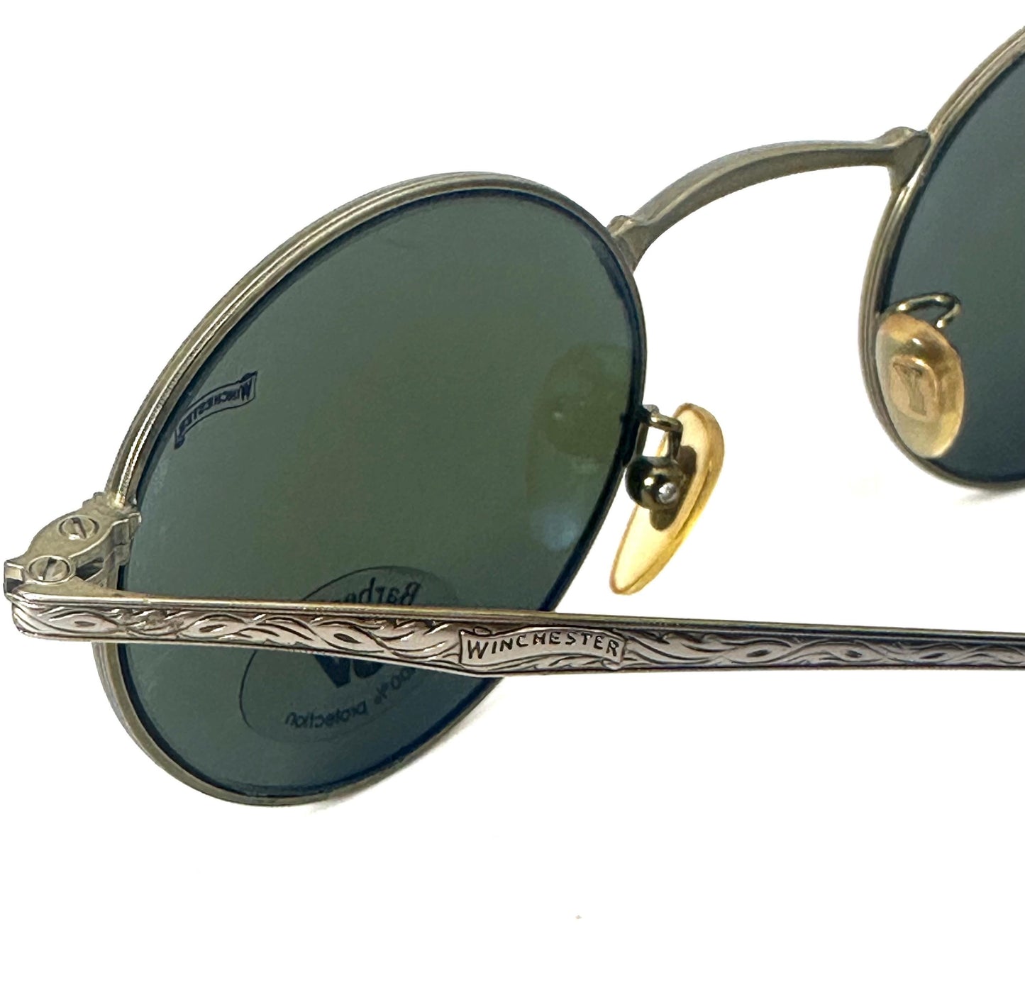 Winchester Award round deco style sunglasses w Barberini tempered Crystal lenses, NOS 90s Italy