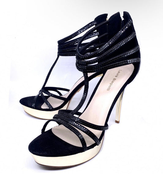 Laura Biagiotti high heels shoes w black strass, New and unworn